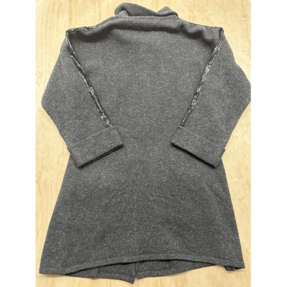 Soft Surroundings Merino Wool‎ Long Cardigan Sweater Gray Sequin Trim Size M